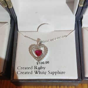 Kohl's Silver Heart Necklace with Ruby and White Sapphire